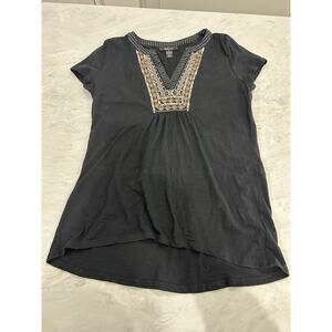 Style & CO Cotton Black Vneck Embelleshed T-Shirt Size Medium
